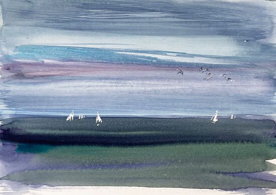 malen am meer segler Meer Boote Segler Wasser abstrakt Aquarell malen