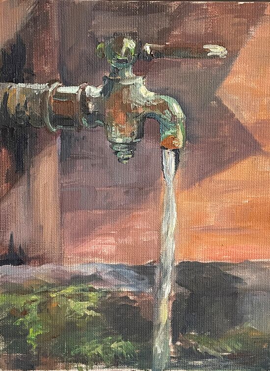 Wasserhahn mit Wasser Ölbild