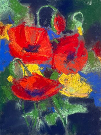 roter Mohn Blume malen Pastell