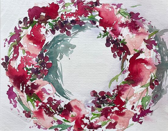 malen am meer rosa strauß malen aquarel kranz rosa türkranz malerei gemälde