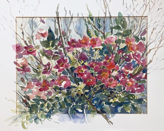 blumen rosa blumenwiese aquarell malerei gemälde