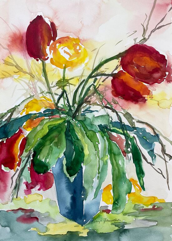 tulpen vase aquarell malerei bunt