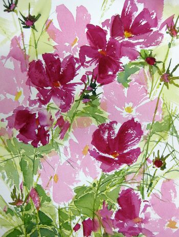 aquarell malerei cosmea blumen