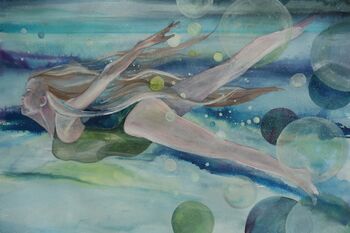 schwimmende Frau Aquarell Illustration Figur