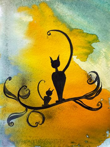 katzen ast dunkel baum illustration malerei aquarell
