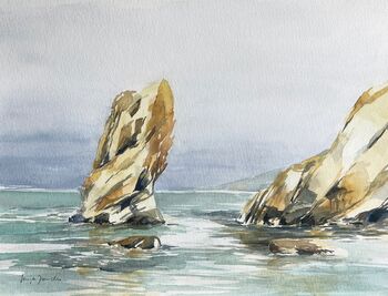 Sizilien Steine im Meer Meerblick Aquarell