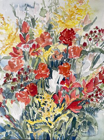 rote Rosen Blumenstrauß im Aquarell