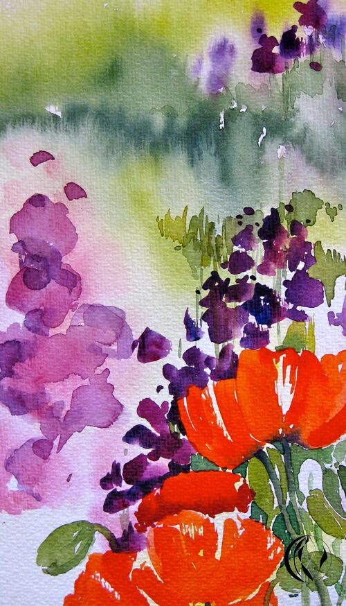mohn und lavendel im Aquarell