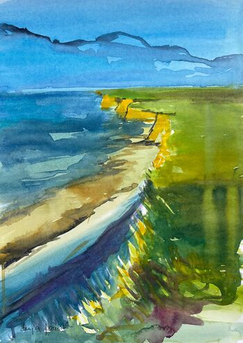 Steilküste Abbruchkante Meer Himmel Aquarell malen Landschaft