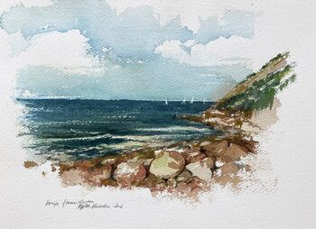 Mölle Schweden Steinküste Meer Himmel Aquarell