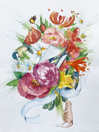 Blumen Maus Vogel im Aquarell malen