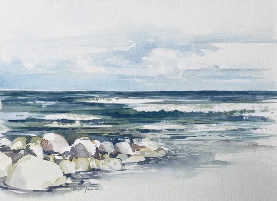 Steine Meer und Himmel im Aquarell malen