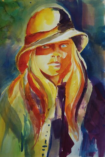 Portrait Mädchen Hut Aquarell