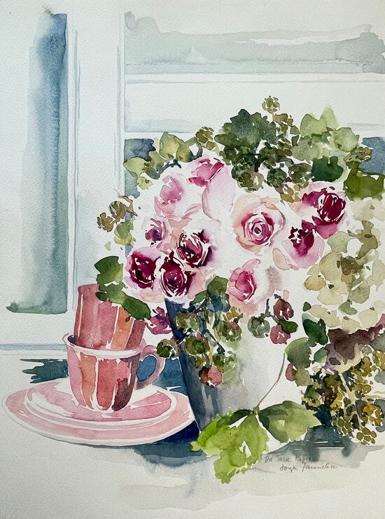 malen am meer stillleben blumen blumen strauß tassen stillleben aquarell malerei