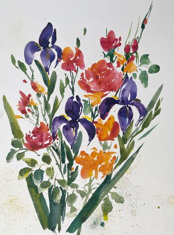 Lilien Rosen Blumenstrauß im Aquarell