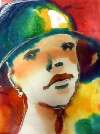 Frau mit Hut im Aquarell