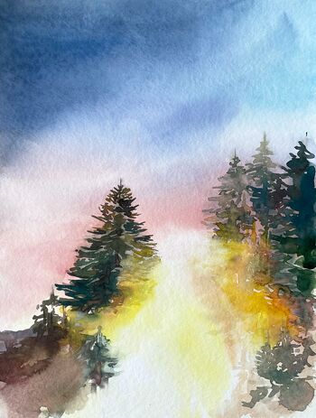 Wald Licht Sonnenstrahlen Aquarell