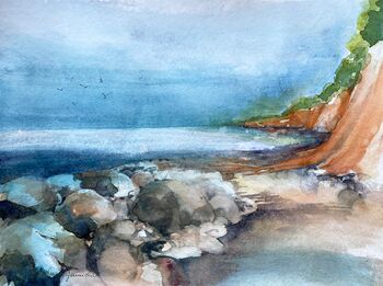 steilküste meer steine aquarell malerei