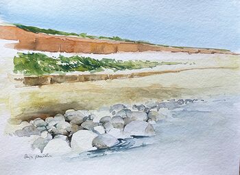 Sylt Steilküste Steine Meer malen Aquarell