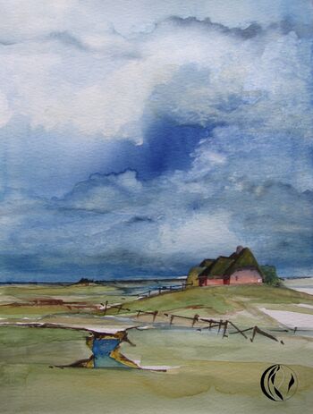 hoher Himmel über der Hallig Langeness