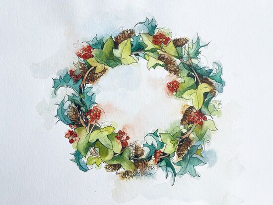 malen am meer illustration kranz Kranz Winter Herbst im Aquarell