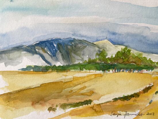 malen am meer berg und feld Berg in Frankreich Aquarell