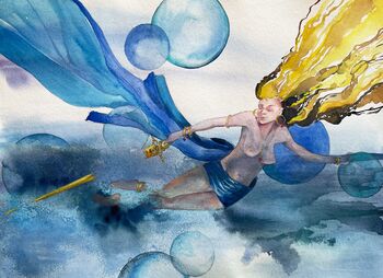 Frau mit schwert im wasser gemalt zauberharft