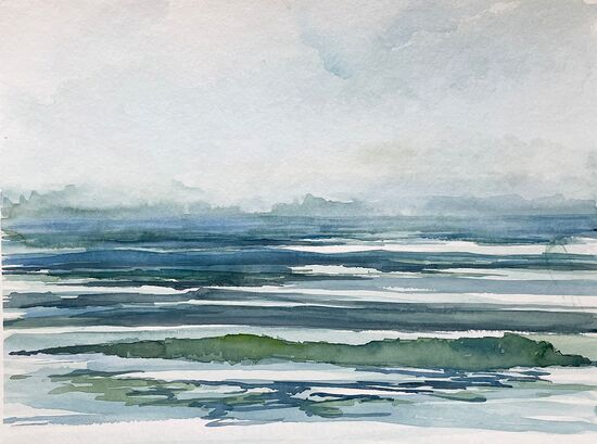 malen am meer meeresbrandung stilles Meer Meeresbrandung ruhiges Wasser Himmel Landschaft Aquarell malen