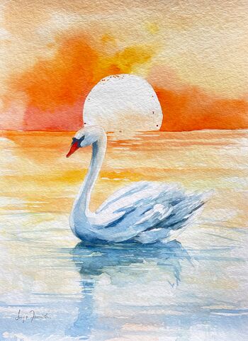 Schwan im Sonnenuntergang gemalt