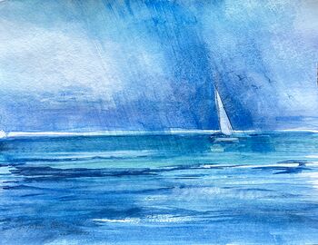 Segler im Regen blau Meer Himmel Aquarell malen
