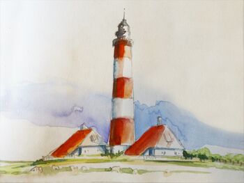 westerhever leuchtturm landschaft im aquarell