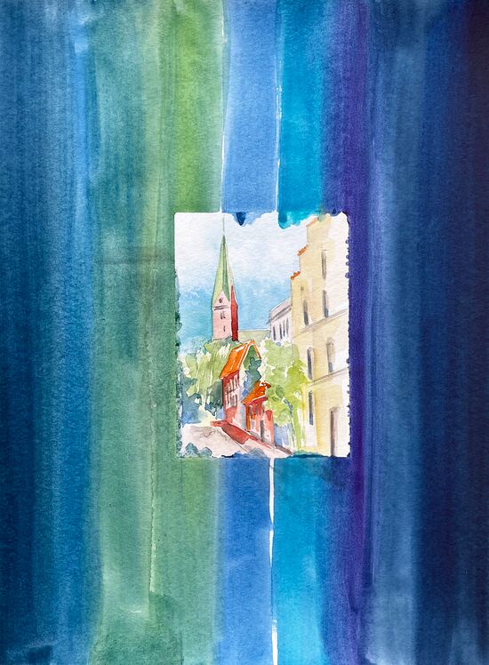 kirche aquarell malerei stadt farbe