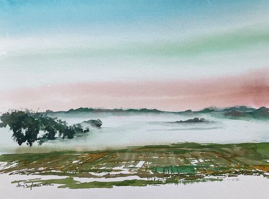 malen am meer nebel nebel landschaft malerei aquarell dunst