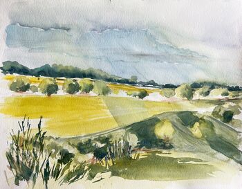 Landschaft mit Lichteinfall Aquarell Malerei