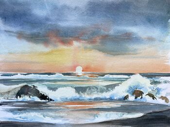 sonnenuntergang meer wasser aquarell malerei