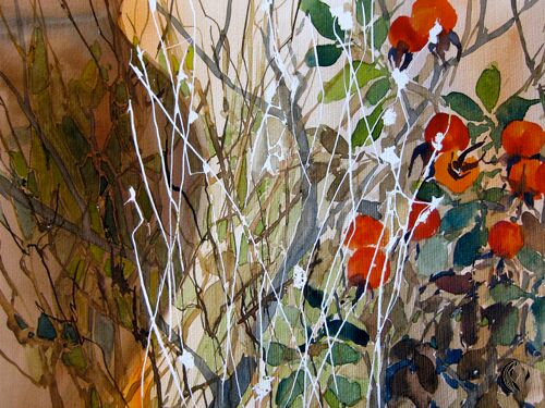 malen am meer hagebutten Aquarell Hagebutten abstrakt malen