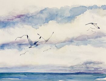 Möwen Himmel Meer Aquarell