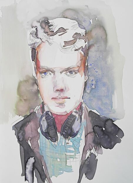 mann portrait kopfhörer aquarell malerei