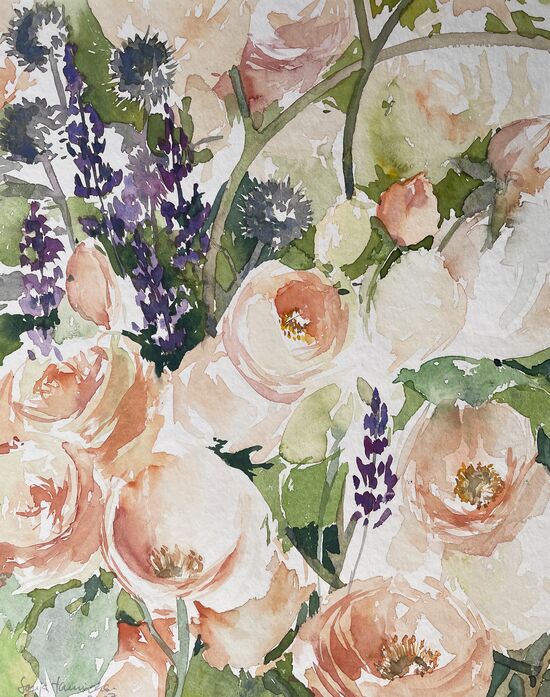 flachsfarbene Rosen Blumen im Aquarell