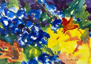 Rittersporn blau und gelb Aquarell