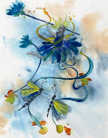 fee mit libellen malerei aquarell mystisch