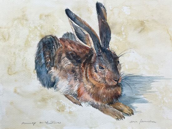 hase sitzend aquarell malerei süss