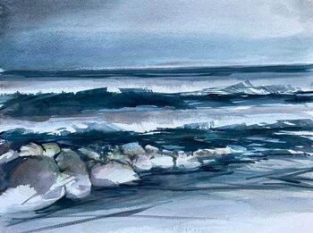 steine küste aquarell malerei meer strand
