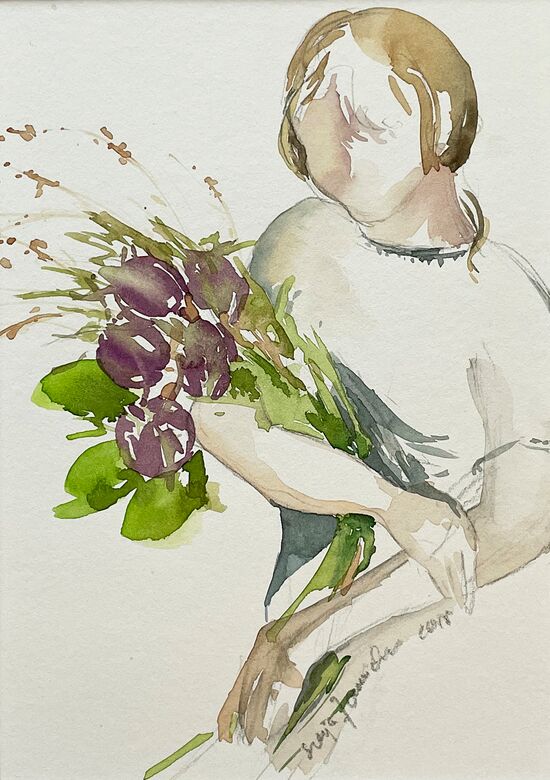 Frau mit Strauß Portrait Figur Mensch malen Aquarell