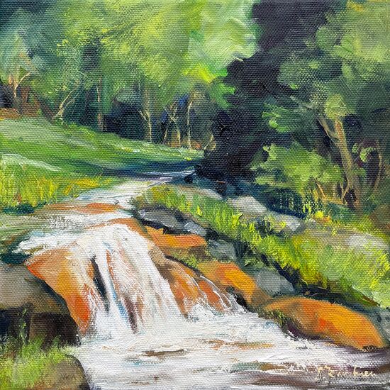 malen am meer bachlauf norwegen wasser ölmalerei wald