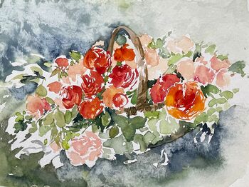 Blumen im Korb Malerei aquarell stillleben