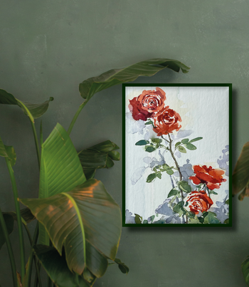 rote Rosen ich liebe Dich im Aquarell