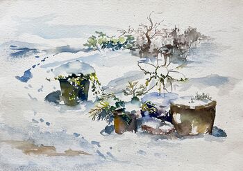 Schnee bedeckt die Blumen Landschaft Aquarell