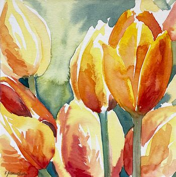 orange Tulpen Blumen malen Aquarell