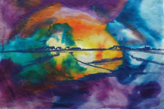 malen am meer sonnenuntergang auf der hallig Sonnenuntergang im Aquarell